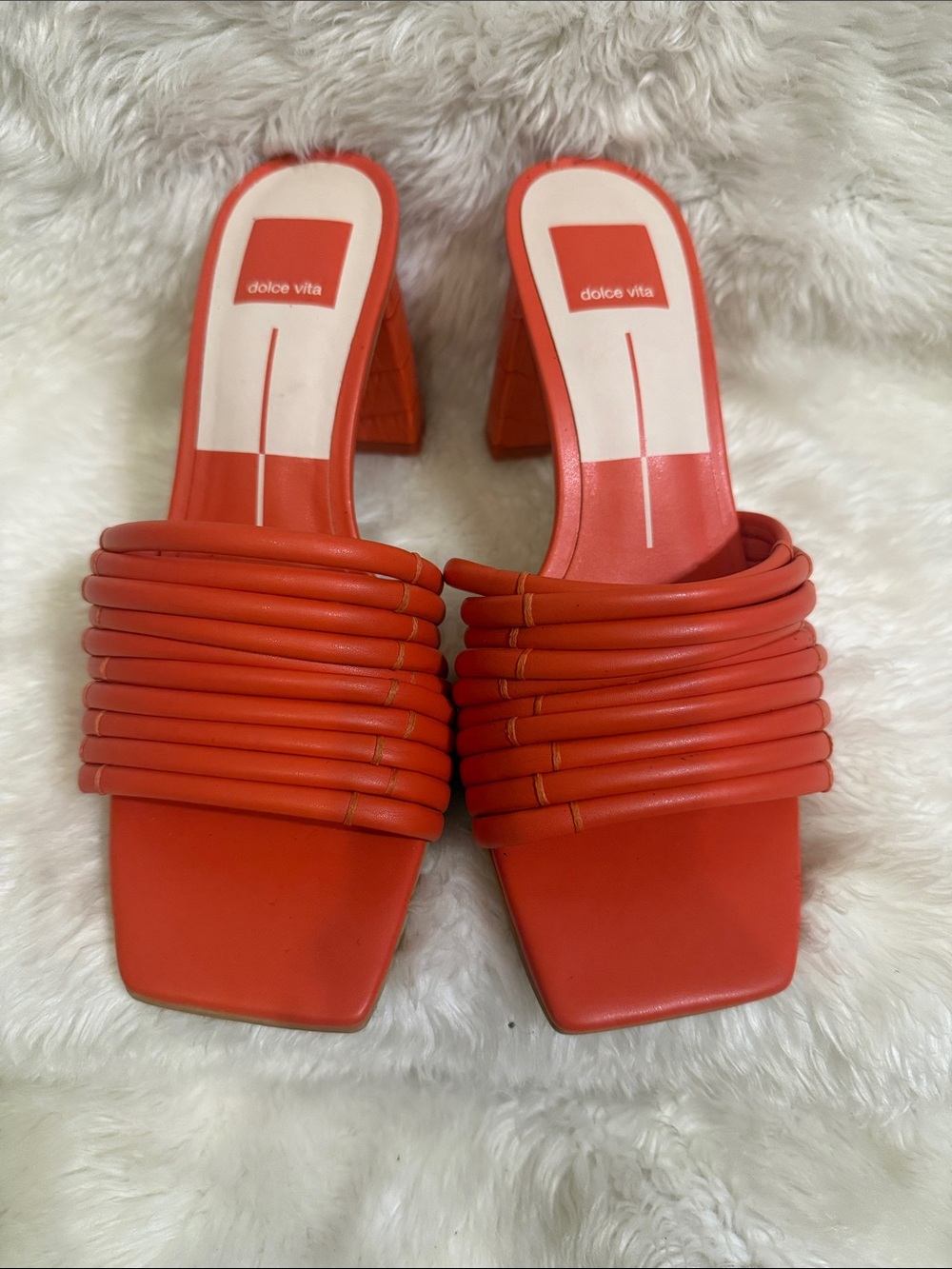 Dolce Vita Orange Tubular Strap Block Heel Slide Sandals Size 8 NWOT Brazil - Picture 2 of 7